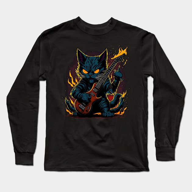 Heavy metal Cat, Hard Rock, Kitten Long Sleeve T-Shirt by Stoiceveryday